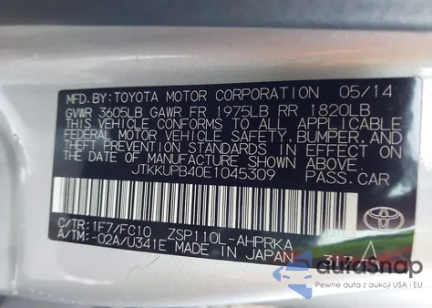 2014 Scion Xd from USA, damaged, VIN JTKKUPB40E1045309